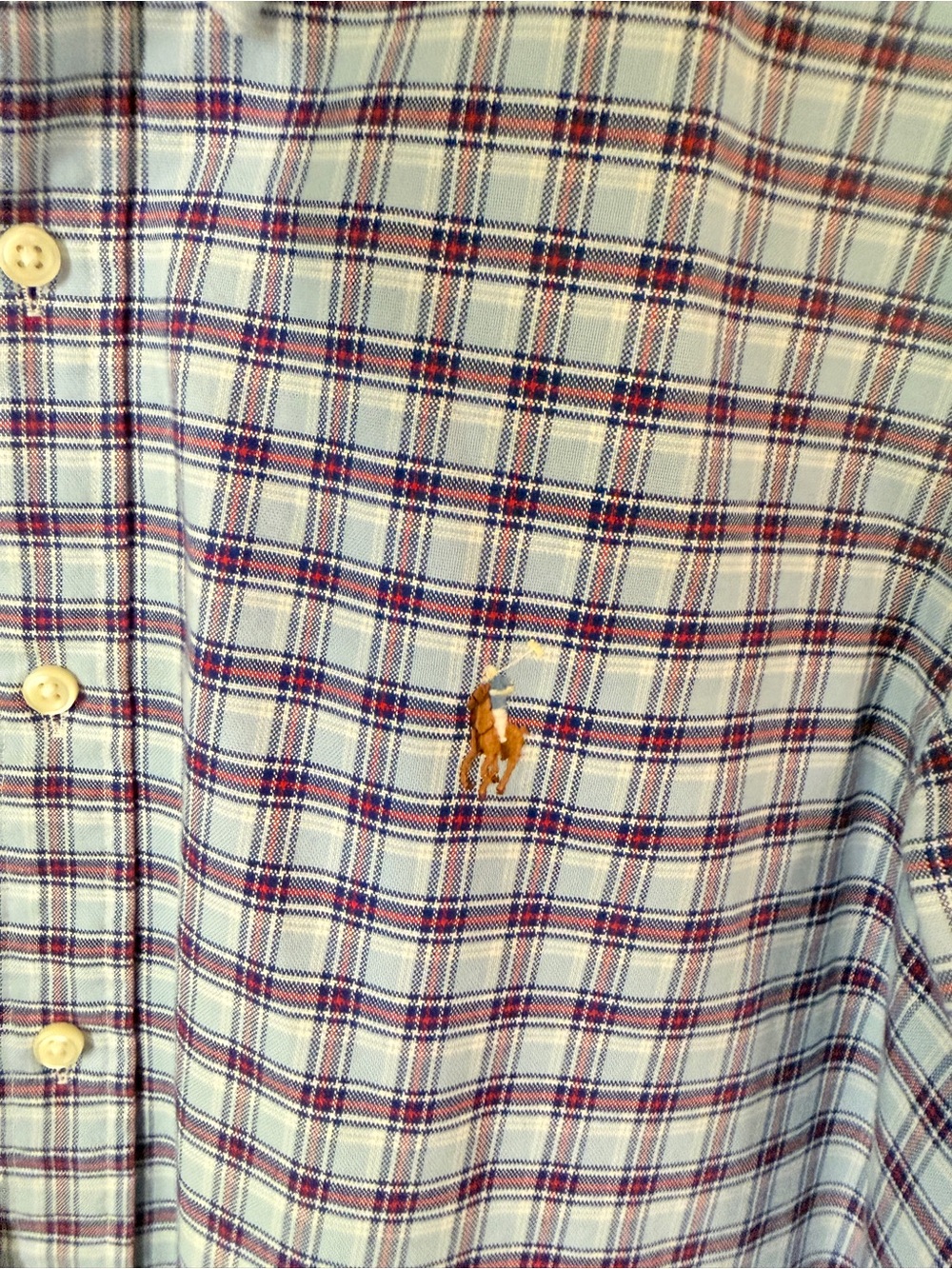 Ralph Lauren White Plaid Button-Down Shirt with Navy & Red Windowpane
